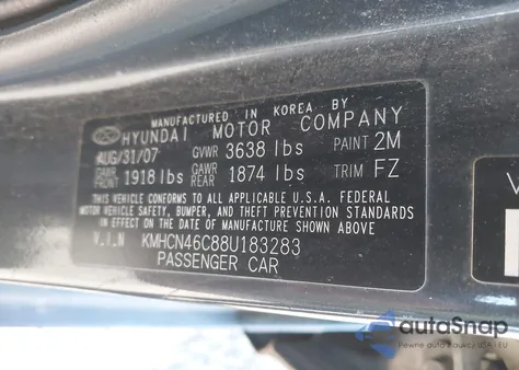 2008 Hyundai Accent Gls z USA, uszkodzony, nr VIN KMHCN46C88U183283